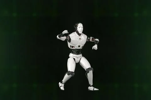 Futuristic world robots are running. Presentation of technology with robots.. 库存插图