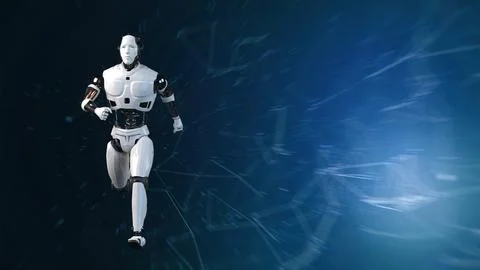 Futuristic world robots are running. Presentation of technology with robots.. Illustration