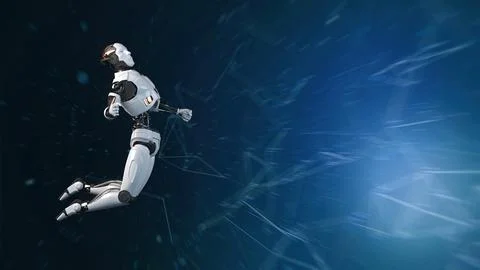 Futuristic world robots are running. Presentation of technology with robots.. 스톡 일러스트
