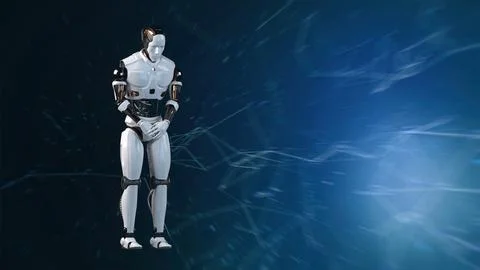 Futuristic world robots are running. Presentation of technology with robots.. Illustrazione stock