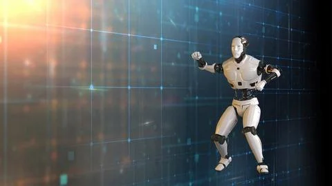 Futuristic world robots are running. Presentation of technology with robots.. 스톡 일러스트