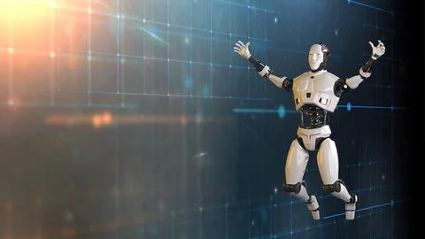 Futuristic world robots are running. Presentation of technology with robots.. Illustration
