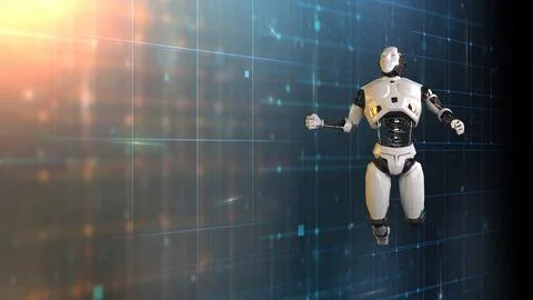 Futuristic world robots are running. Presentation of technology with robots.. Illustration