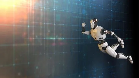 Futuristic world robots are running. Presentation of technology with robots.. Stock-Illustration