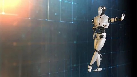 Futuristic world robots are running. Presentation of technology with robots.. Stock Illustration