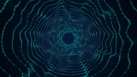 Futuristic wormhole grid, Big data visualization, Technology wireframe Stock Footage 335858875
