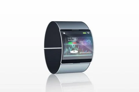Futuristic wristwatch with interface display 库存插图