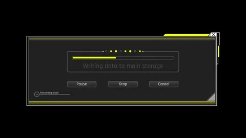 Futuristic Writing Data To Main Storage System Message With Progress Indicator Stock Footage 340553582