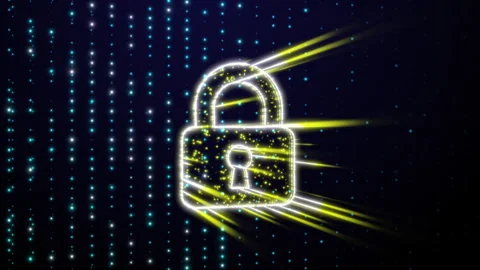 Futuristic of a yellow digital padlock for information security concepts and the Stock Footage 318377043