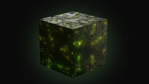 Futuristic yellow glow square cube 3d animation big data digital technology Stock Footage 170010419