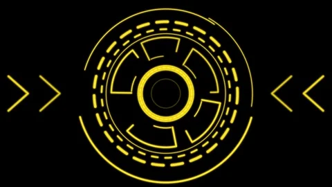 Futuristic Yellow HUD UI Element with Rotating Concentric Circles and Glowing L Vidéo 347721433