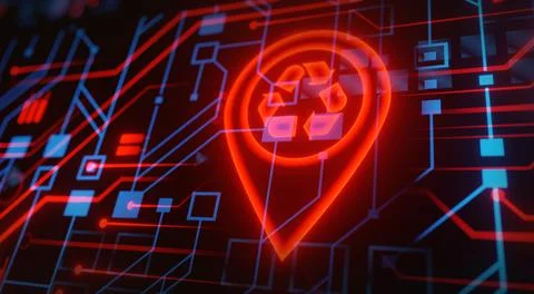 Futuristic zero waste zone concept location and recycle sign 库存插图