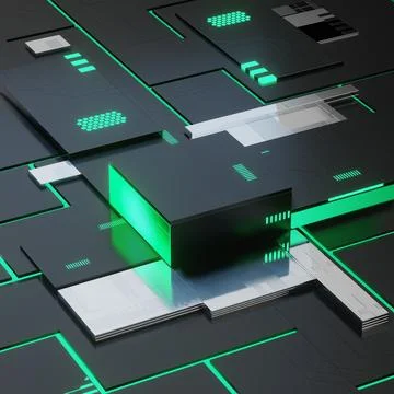 Futurstic Technology Cubes 3d render Stock Illustration