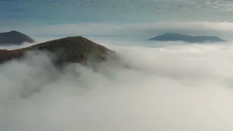 Fuzer, Hungary - 4K drone flying above the clouds by the Zemplen Mountains Stock Footage 143538101