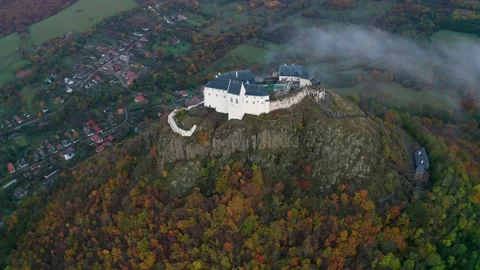 Fuzer, Hungary - Flying around the Castle of Fuzer on an autumn morning Stock Footage 143538112