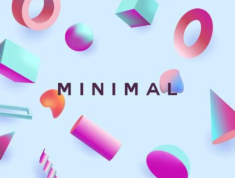 Fuzz geometric shapes minimal background. Red ring with flying blue balls and Stock Illustration