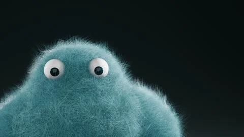 Fuzzy blue guy stares at camera. 3d render 스톡 일러스트
