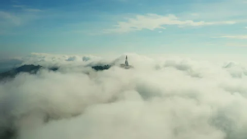 Fuzzy cloudy with antique Buddhism stupa on mountain peak Stock Footage 203463387