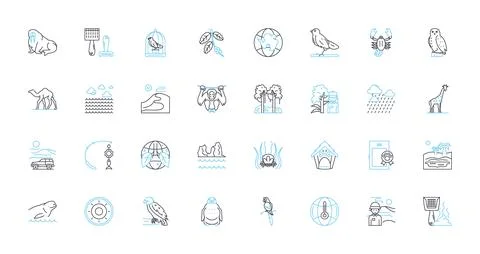 Fuzzy friends linear icons set. Canine, Feline, Cuddly, Fluffy, Adorable Stock Illustration