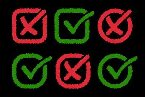 Fuzzy Hand-Drawn Checkbox and Cross Icons Collection Stock Illustration