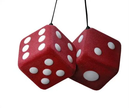 Fuzzy Red Dice on White Fotos de archivo