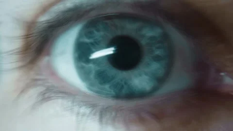 Fuzzy unsteady closeup view of blue eye, sensation of dizziness or Stock Footage 246915319