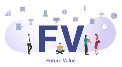 Fv future value concept with big word or text and team people with modern fla Stock-Illustration