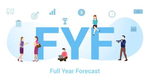 Fyf full year forecast concept with big word or text and team people with mod Stock Illustration