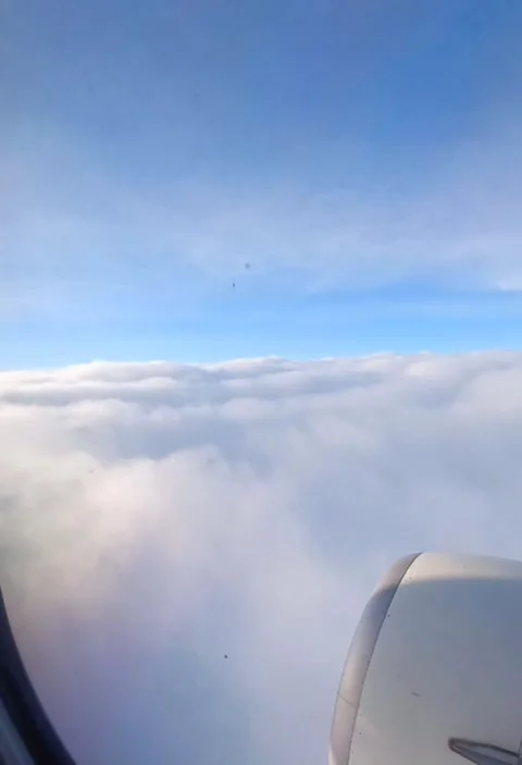 Fying above the clouds, view of cloudscape during flight Stock Footage 310498935