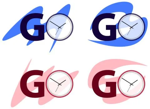 G and O logo vector with round clock in flat style Illustrazione stock