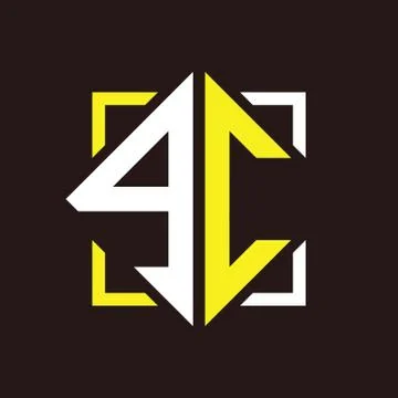 G C Initials quadrangle monogram with square Illustrazione stock