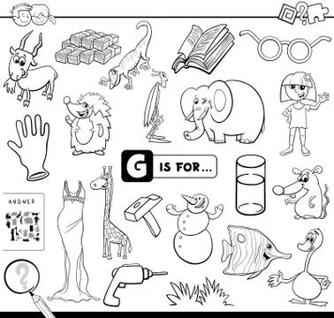 G is for educational task coloring book Stock Illustration
