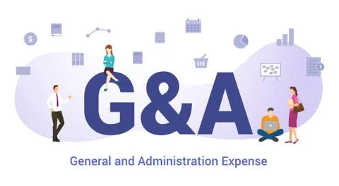 G&amp;a general and administration expense concept with big word or text and team Stock Illustration