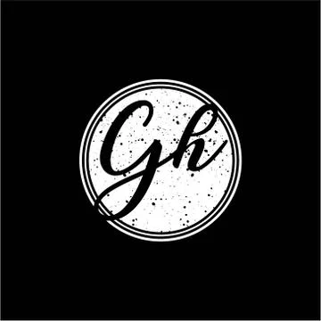 G H Initial Handwriting In Black and White Circle Frame Design Stock Illustration