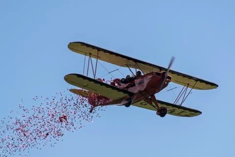 G-Hatz Fixed wing single engine propeller plane makes poppy drop Foto stock