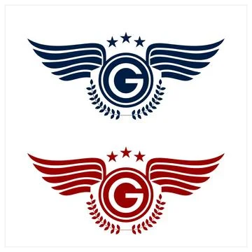 G initials logo in badge star wing shape illustration Illustrazione stock