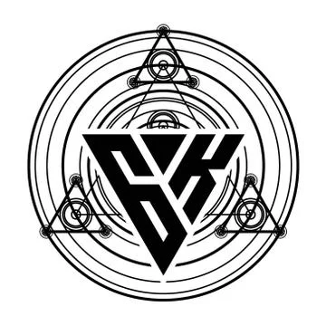G K Monogram letter logo with triangle shape design template with sacred geom Stock Illustration