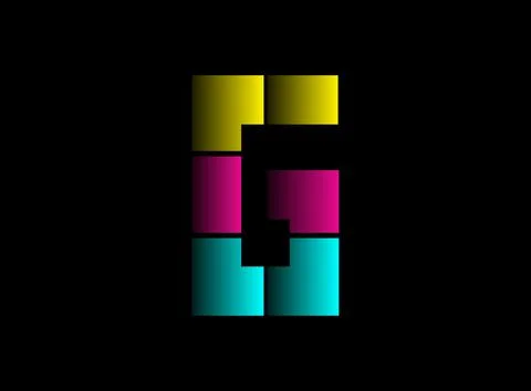 G letter font, vector logo made of Cmyk color. Dynamic split blue, pink, yell Stock Illustration