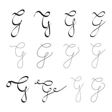 G Letter Initial Cursive Hand Written Calligraphic Alphabet Set for Logo Bran Stock Illustration