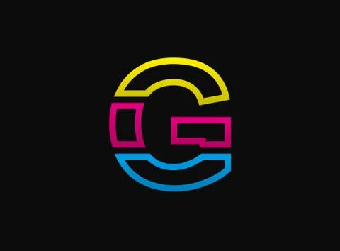G letter logo, vector desing font .Dynamic cmyk split blue, pink, yellow colo Stock Illustration