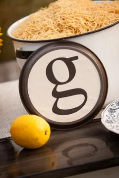 "G" Rustic Table Setting Plate Stock Photos