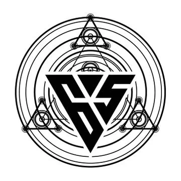 G S Monogram letter logo with triangle shape design template with sacred geom Stock Illustration