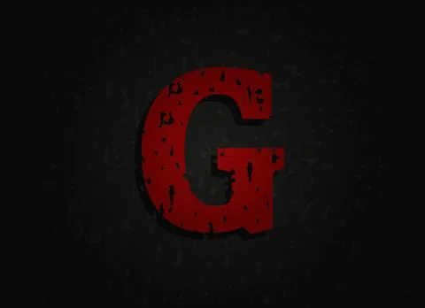 G vector red letter made of grunge texture. Insane Fear brutal font. Wicked n Stock Illustration