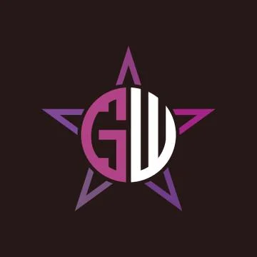 G W initials circle with stars and black background Stock Illustration