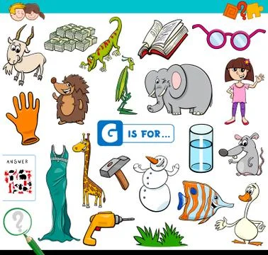 G is for words educational task for children 库存插图