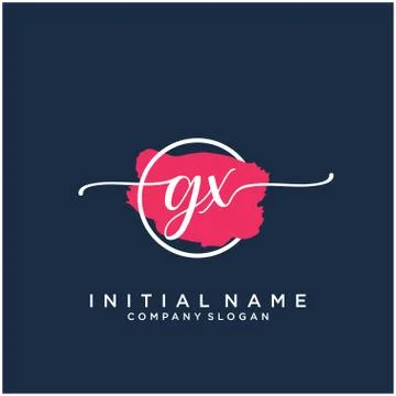 G X Initial handwriting logo design with brush circle Stock Illustration