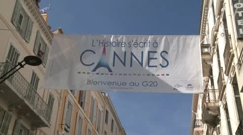 G20 banner in Cannes Stock Footage 8924386