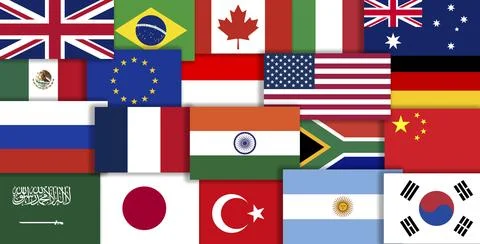 G20 countries flags collage . G20 countries flags illustration. Stock Illustration