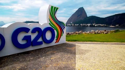 G20 graphics and logo created and installed ready for the political event 動画素材 266149444