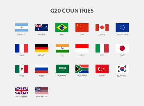 The G20 - Group of Twenty Countries Rectangle flag icon set. Stock Illustration